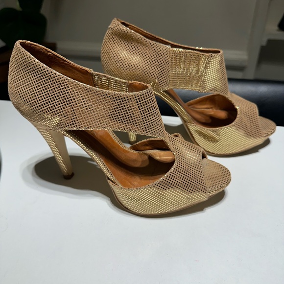 Dolfine Satie Paris Stiletto’s Open Toes Color Gold/Bronze Size Euro 37 - Picture 13 of 13